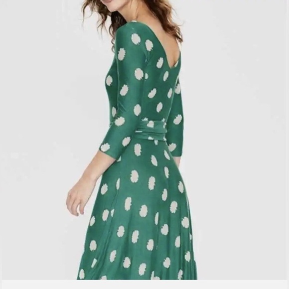 Boden Green Long Sleeve DressWhite Dots  Maisie Jersey midi forest carnation bud - Picture 3 of 11